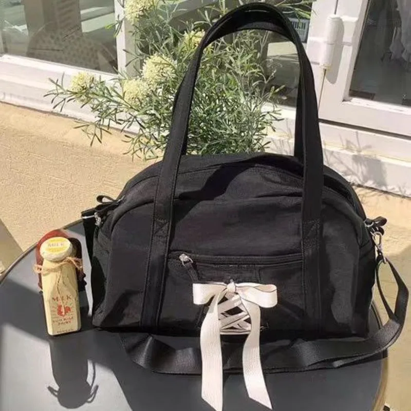 Bow Tote Bag Y2K Korean Oi Nylon Thick Waterproof Tie Strap Single Shoulder Crossbody Tote Fitness High-capacity Bag Girl New