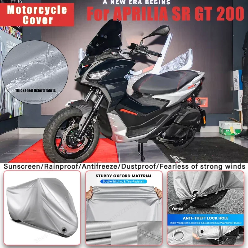 

For APRILIA SR GT 200 No Ear Motorcycle Cover - Outdoor Full Body Protection, Waterproof Dustproof Sunscreen Moto Accessories