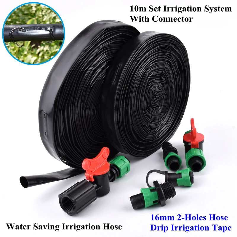 10m Set 16mm 2-Holes Rain Drip Irrigation Hose Garden Watering Irrigation System Fruit Tree Vegetable Fertilization Irrigation