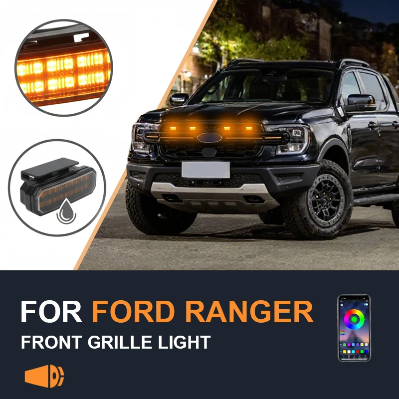 

FOR Ford Ranger Specialized center grid small yellow light Front Grille Lights LED Decorative Warning Light Pickup 12V