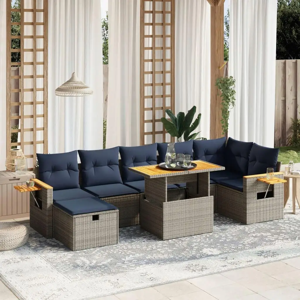 

8 Piece Outdoor Patio Sofa Set with Cushions Gray Wicker Furniture Garden Lounge Seating