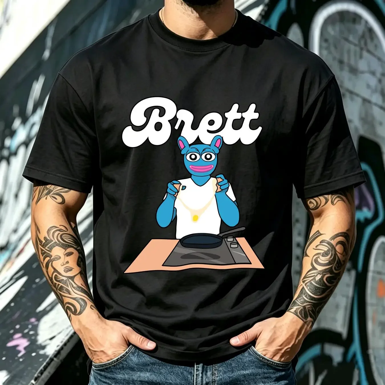 washed T Shirt Brett on Base Breakfast Black Gray vintage Washed graphic Comfortable Casual Unisex designer clothes Stylish