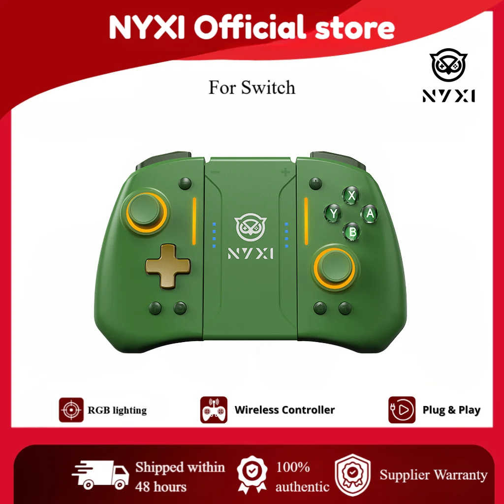 คอนโทรลเลอร์เกมไร้สายบลูทูธ NYXI Hyperion pro สำหรับสวิตช์ 2/สวิตช์ จอยเกมสีเขียว