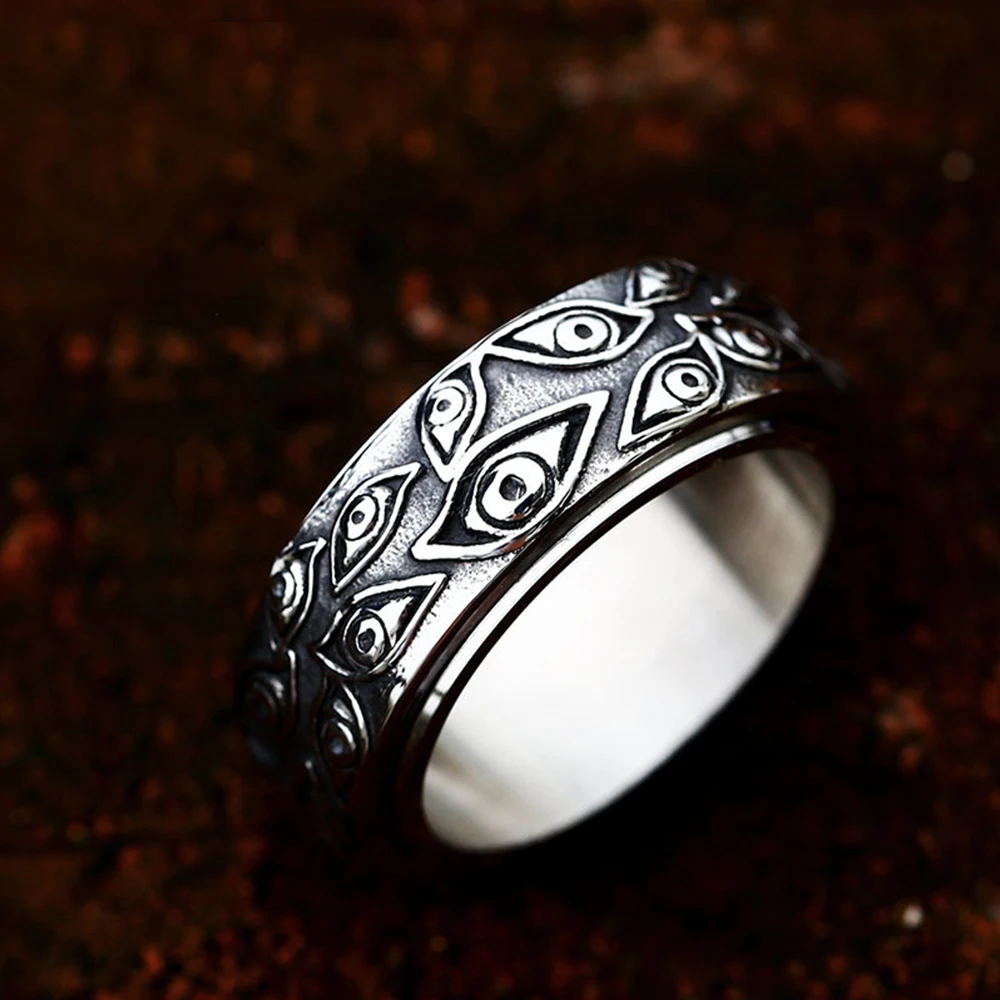 Unique Punk Hip Hop Demon Eye Ring Vintage Biker Rings Men Stainless Steel Fashion Dominating Jewelry Gifts Dropshipping