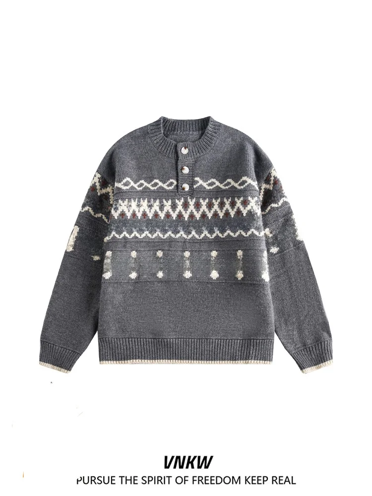 

Thiened вязаный свитер с воротником Генри, цветная блузка, пушистая осень-зима, свободный свитер для пар для мужчин и женщин, повседневный Sle