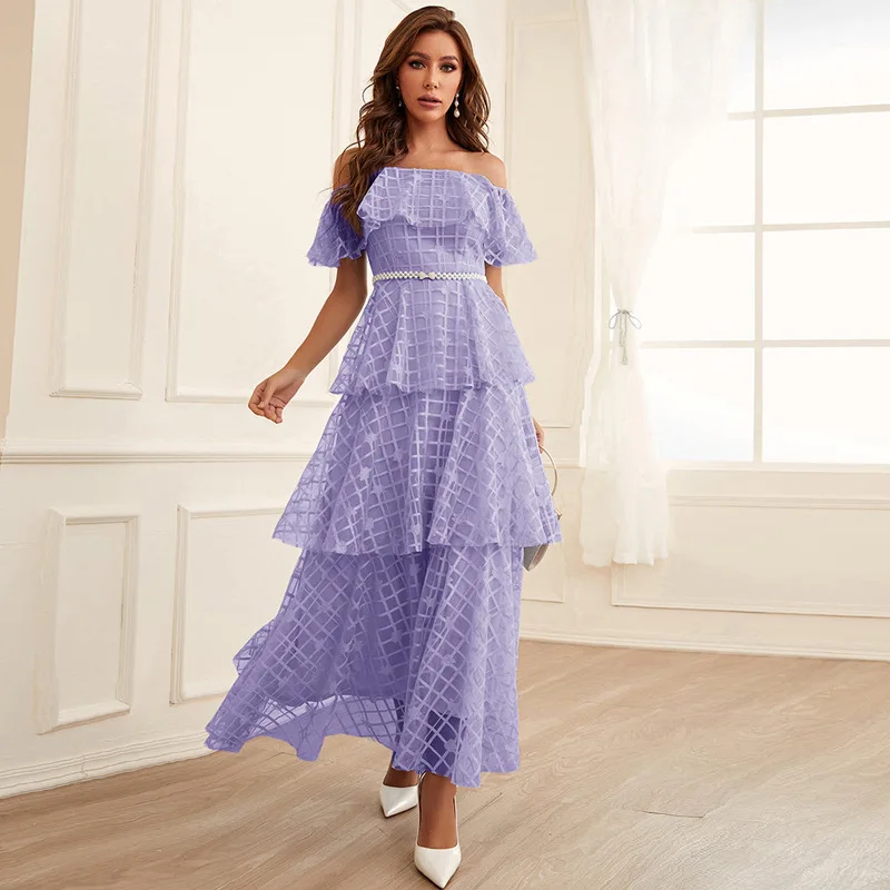 ZG-21832 Women's Dress 2023 Long Skirt High Waist Off Shoulder One Piece Collar Cake Skirt