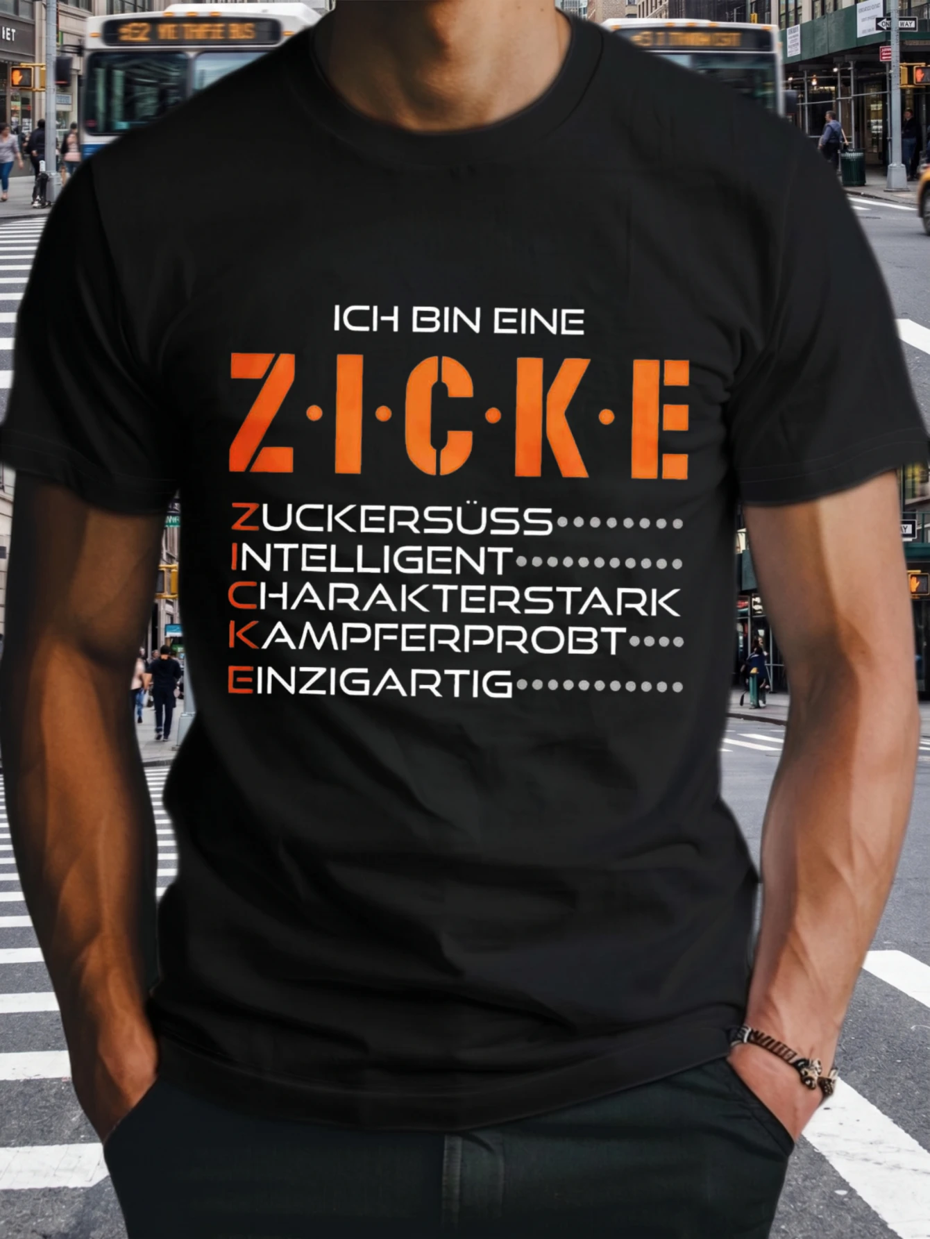 1 pièce T-shirt 100% Coton Unisexe pour Homme et Femme, à col rond et manches courtes, imprimé 'Ich Bin Eine Zicke Zuckersuess Intelligent Charakterstark Kampferprobt Einzigunlich', grande taille, confortable, pour usage décontracté, lavable en machine