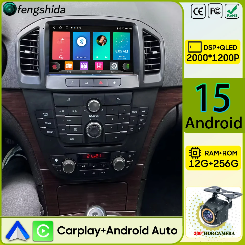 راديو السيارة Carplay لأوبل إنسيجنيا 2008 - 2012 ل بويك ريجال 2009-2013 الملاحة نظام تحديد المواقع أندرويد السيارات أندرويد 15 5G واي فاي No 2din