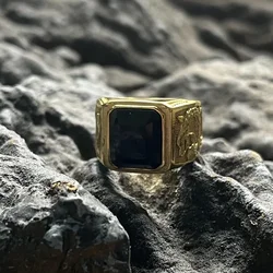 Viking Black Stone Vintage 316L Stainless Steel Ring Snake Pattern Gold Color Unisex Punk Gift For Men Classic Jewelry Wholesale