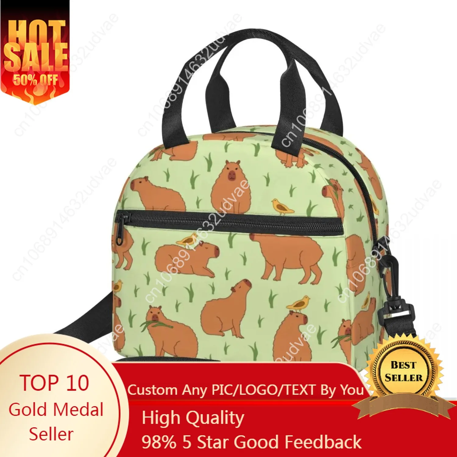 

Capybara Insulated Lunch Bag with Seamless Patter, Adjustable Inside Strap Cute Food Container Bags Box