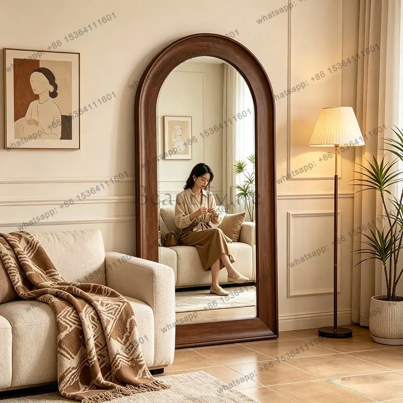 Wabi-sabi arched full-body mirror French retro floor mirror antique home use
