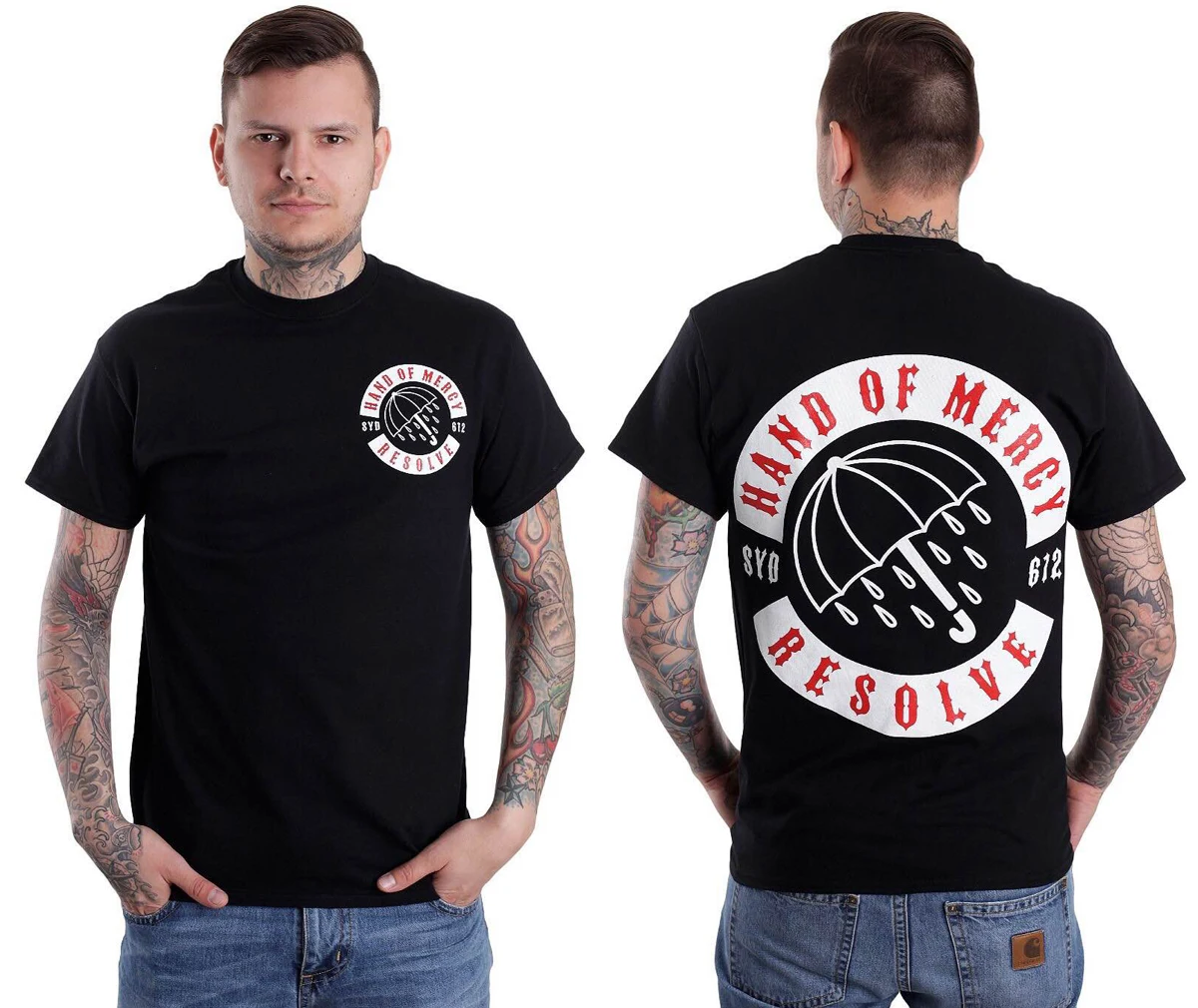 

Australian Melody Hardcore Banba HAND OF MERCY Official TEE Umbrella Black American T-shirt Men Street Short-sleeved Women