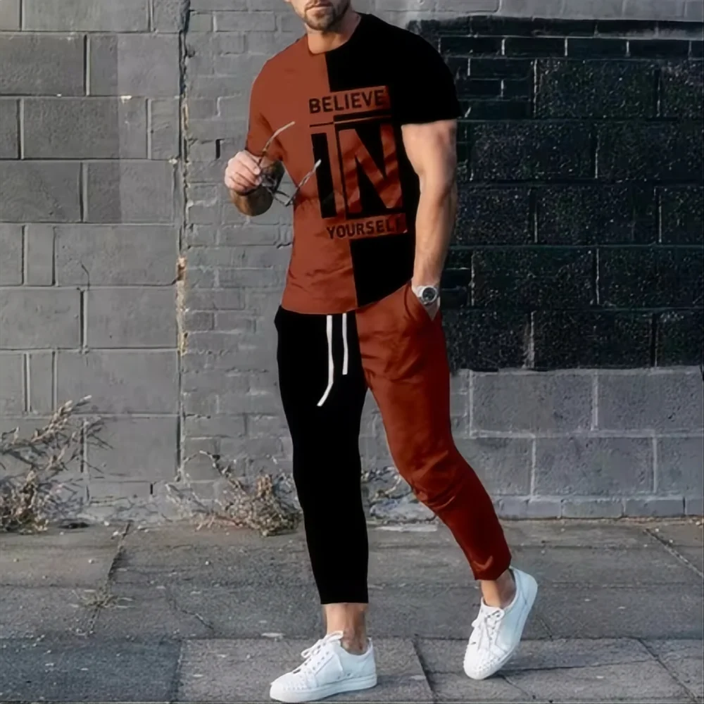 Summer fashion new men's T-shirt pants sportswear believe in yourself 3D printed T-shirt pants set 2-piece streetwear oversized