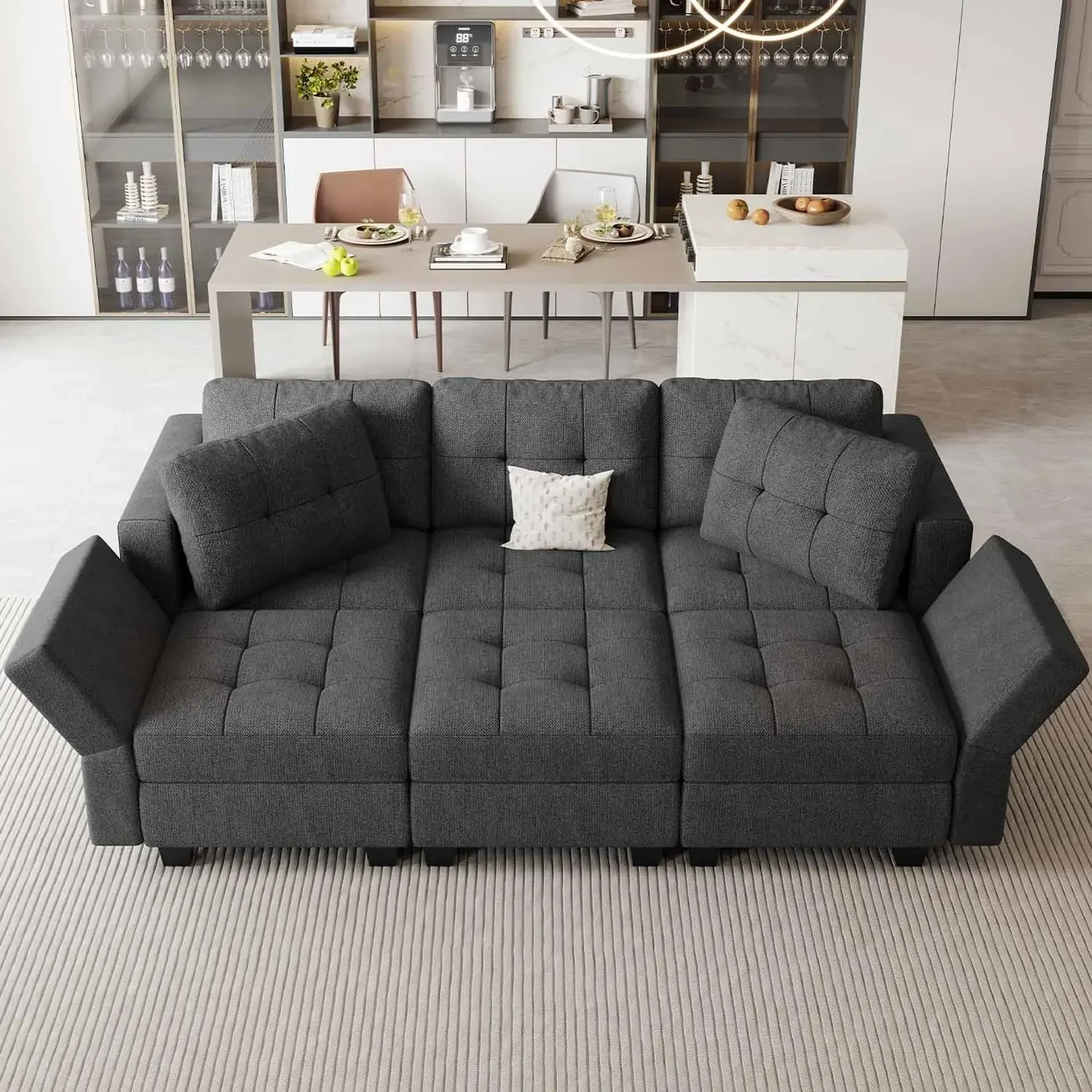 Sectional Sofa with Storage Sectional Sleeper Couch Modular Sofa Bed for Living Room Dark Grey