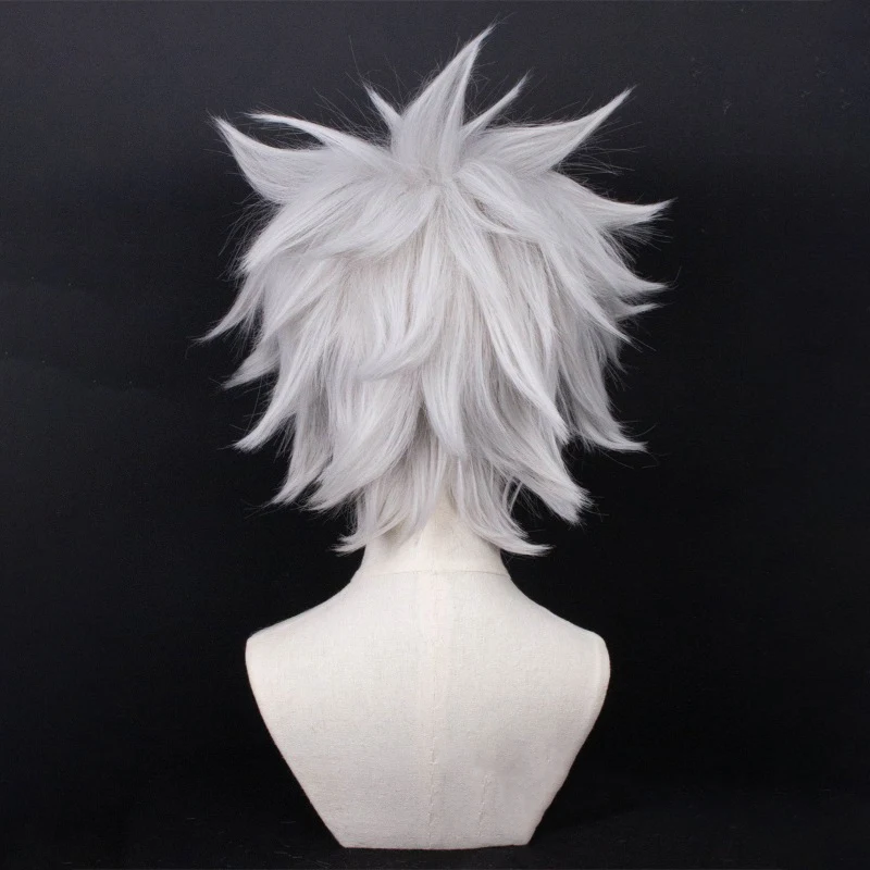 Hunter X Hunter Anime rysunek Killua Zoldyck peruka do cosplay 30cm srebrno-biała peruka żaroodporne włosy syntetyczne kostiumy imprezowe peruki