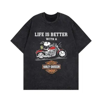 Americké retro kreslené tričko Snoopy, vintage seprané, volné bavlněné, s krátkým rukávem, nadměrné, ležérní, pánské, dámské, letní 8 nejlepší prodej tričko se Snoopym - №8