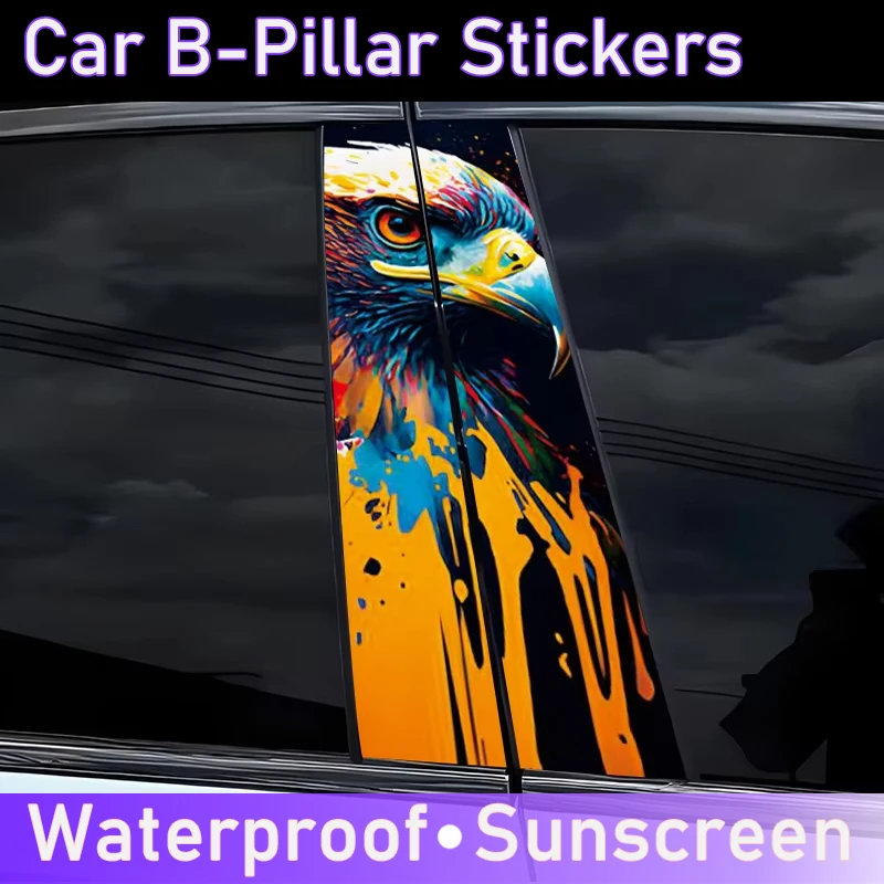 

2PCS Fierce Eagles DIY Car B-pillar Waterproof Sunshade Decoration Stickers, Playing Card Vinyl Decals That Can Cover Scratches.