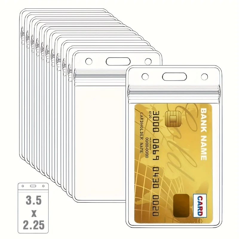 Five Out of Eight Transparent Heavy-Duty Vertical ID Card Holders with Zippers, Suitable for Document Protection