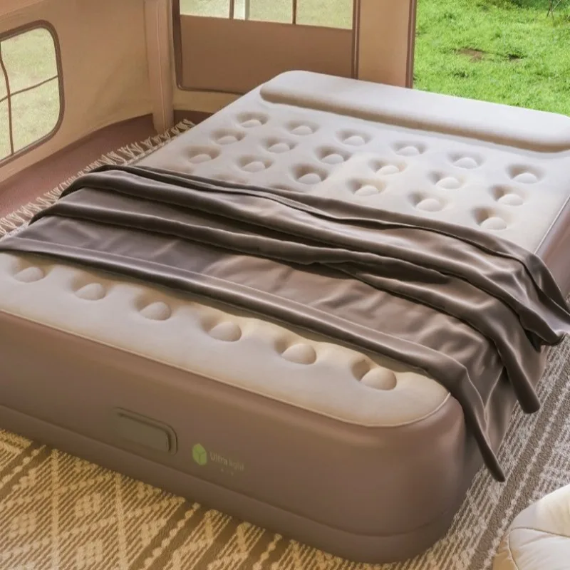 Flocking Thickened Self-inflating Mat Outdoor Portable Folding Lounger Sleeping Lightweight Family Mat Tourism Camping Hiking