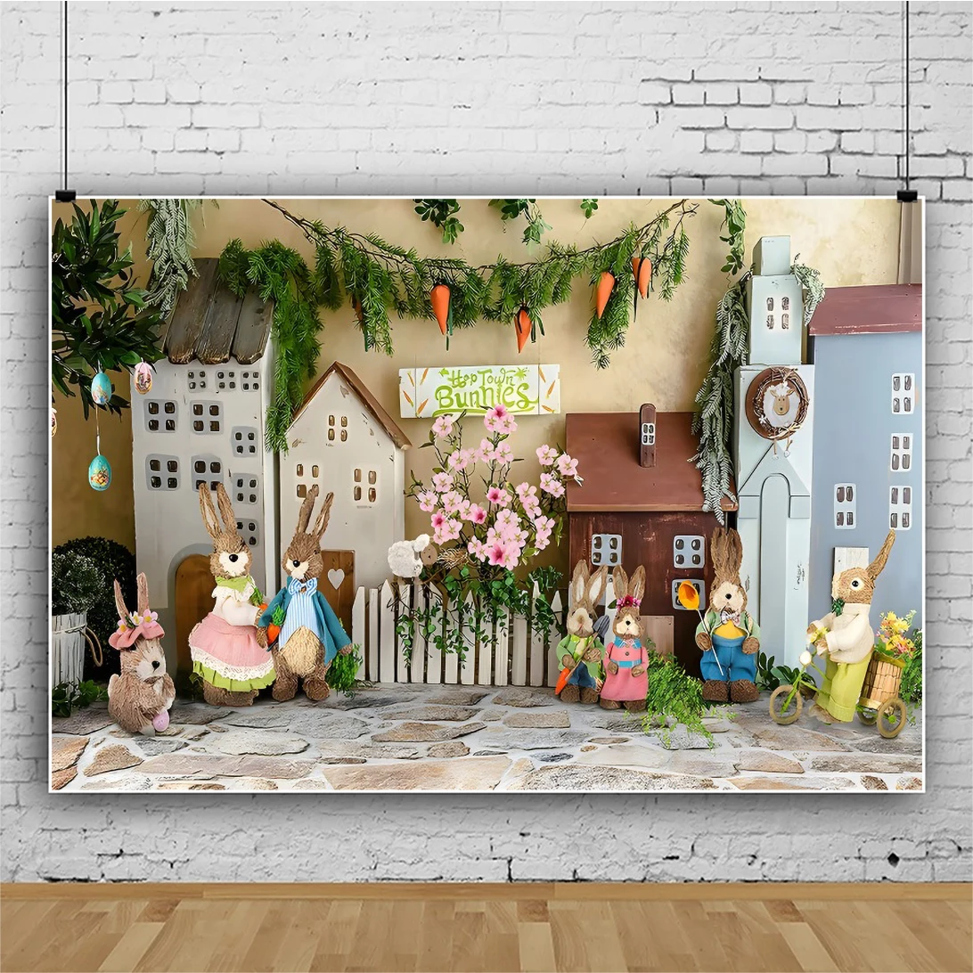 Laeacco Photography Background Spring Easter Colourful Eggs Fence Garden Flowers Kids Portrai Decoration Backdrop Photo Studio