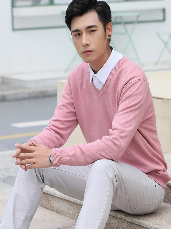 

New Men's Wool Sweater V-Ne Thiened Couple Knitted Loose Large Size Youth Casual Base irt Fce Sweater Soft Casual Sle