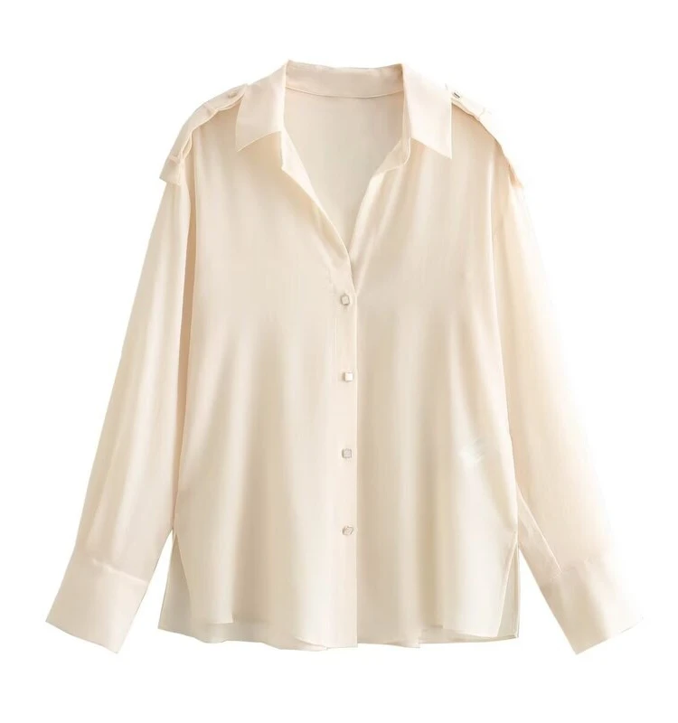 

Spring 2024 Women's Faion irt oulder Strap Decorated Versatile Ele Long Sve Straight Cut Premium Quali Blouse