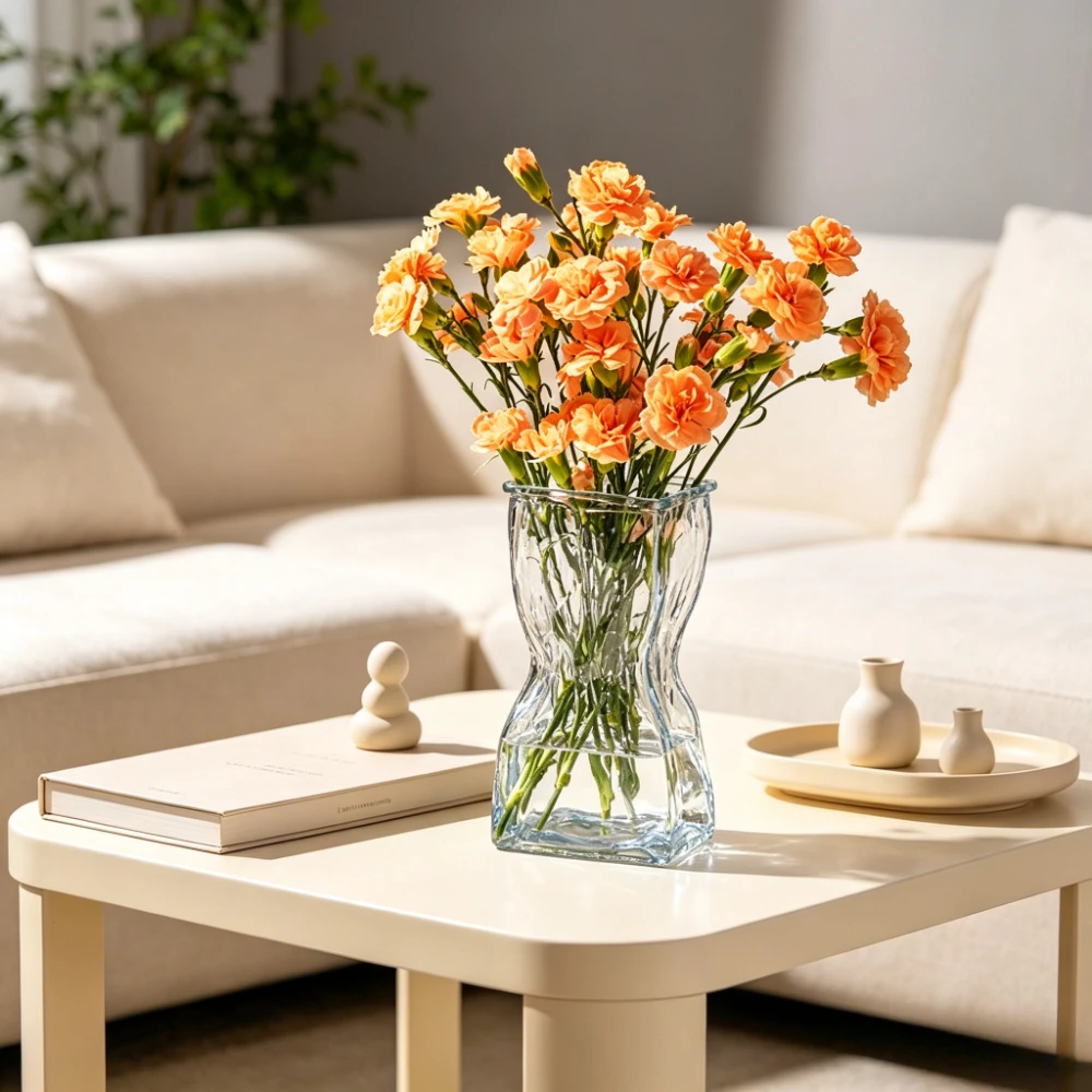 Irregular Crinkle Glass Vase Creative Wrinkle Shape Flower Container Modern Aesthetic Style Tabletop Living Room Home Decor