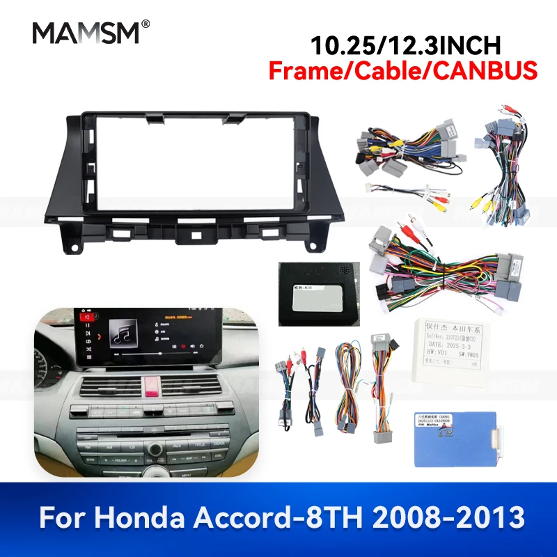 

MAMSM 10.25/12.3INCH For Honda Accord-8TH 2008-2013 Android Auto Multimedia GPS Car Radio Fascia Stereo Frame Wiring Harness Kit