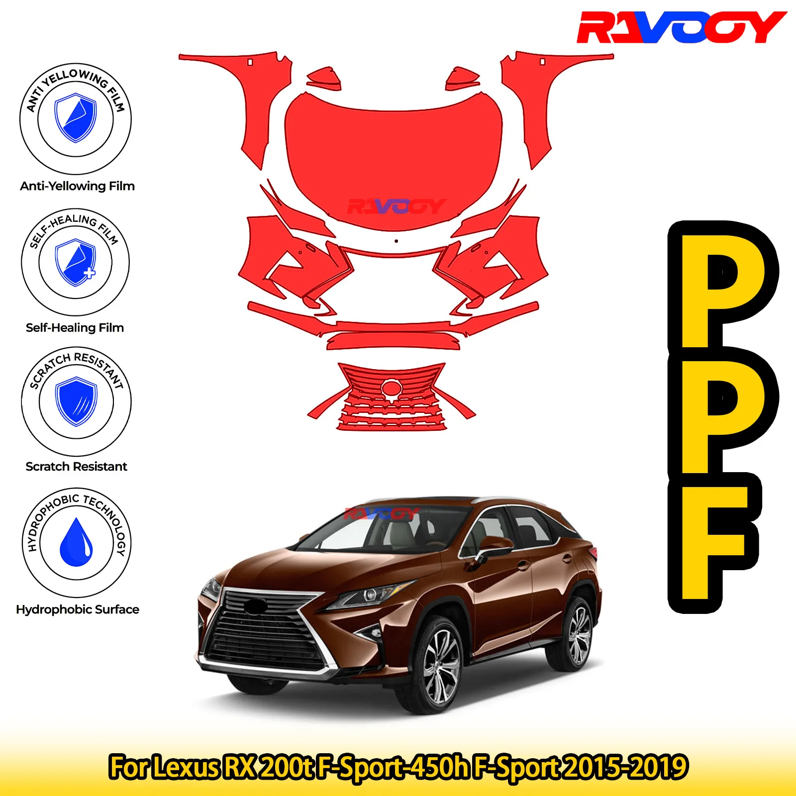 

Для Lexus RX 200t F-Sport-450h F-Sport 2015-2019 глянцевый матовый черный предварительно вырезанный передний комплект PPF, защитная пленка для краски