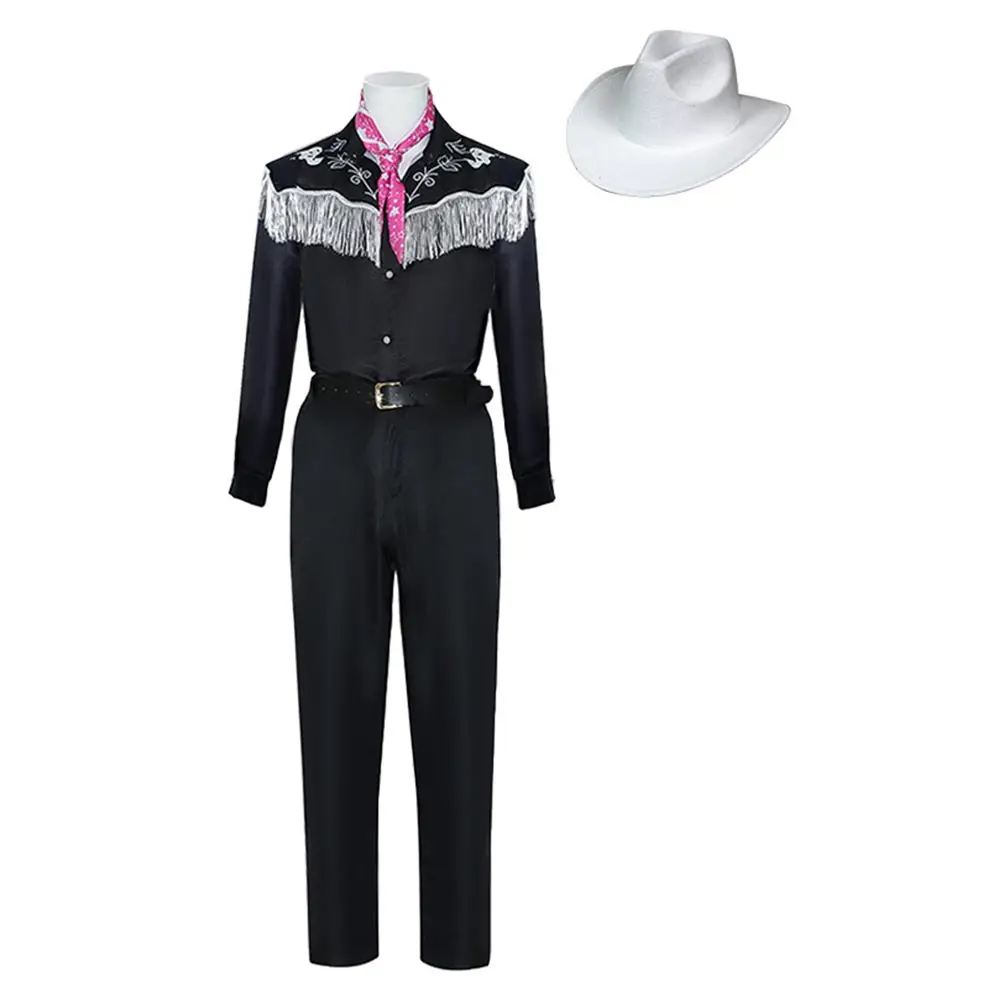 Movie Barbei Ken Cosplay Couple Costume Women Men Cowboy Outfits Coat Pants Belt Hat Set Clothing Halloween Party Disguise Suit