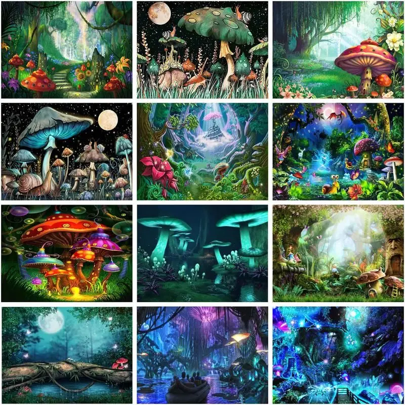 CHENISTORY Painting By Numbers Magic Forest Landscape Diy For Adults Acrylic Home Decor Coloring By Numbers Abstract Mushroom