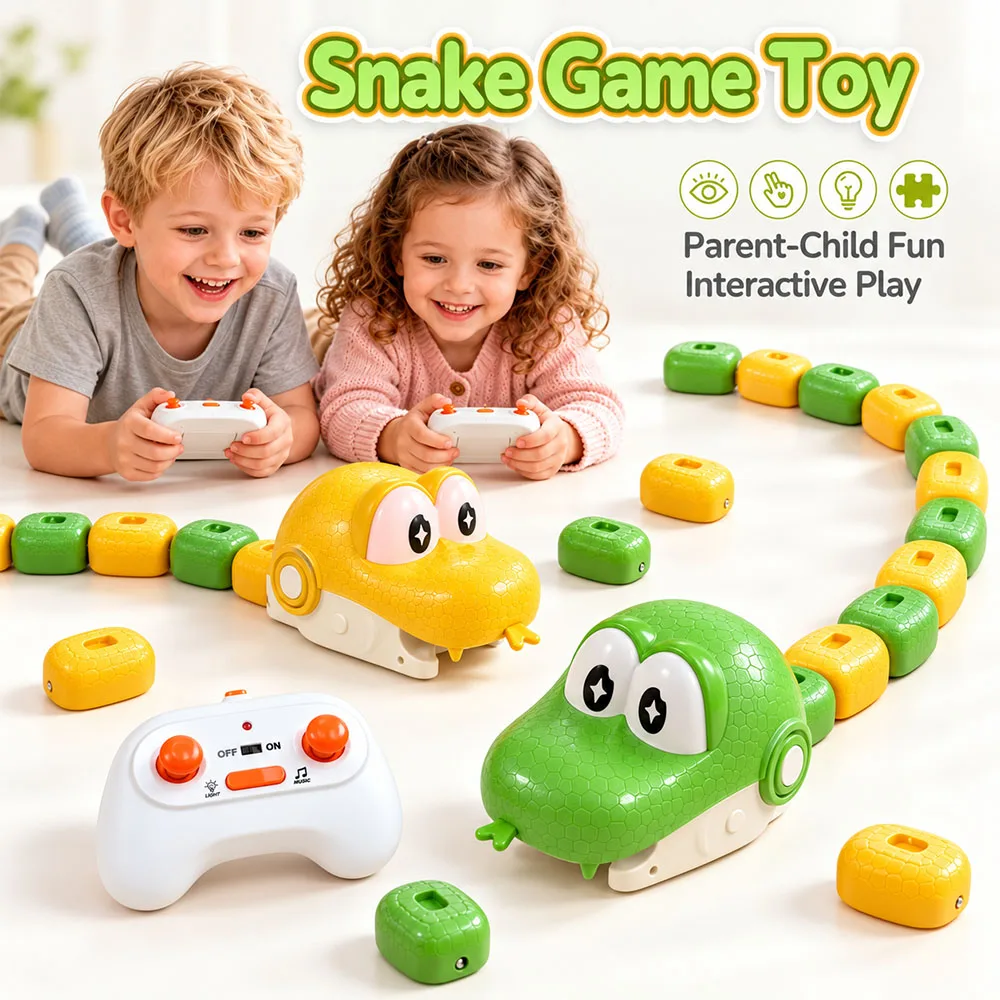 Remote Control Magnetic Hungry Snake Toy 7 Color Body Pieces Racing Challenge Interactive Kids Gift