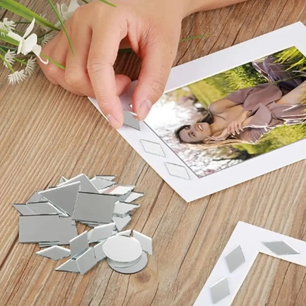200PCS Multi Shape DIY Craft Mirror Stickers Round Square Triangle Acrylic Mirror Tiles Decals Adhesive Backing 2.5cm