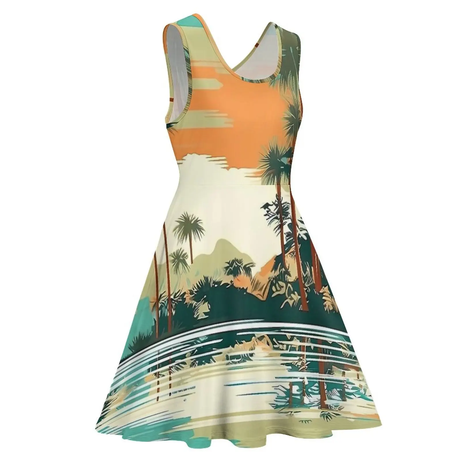 Hawaiian Dress Florida Travel Poster Sexy Dresses High Waist Aesthetic Design Skate Dress Summer Oversized Vestido