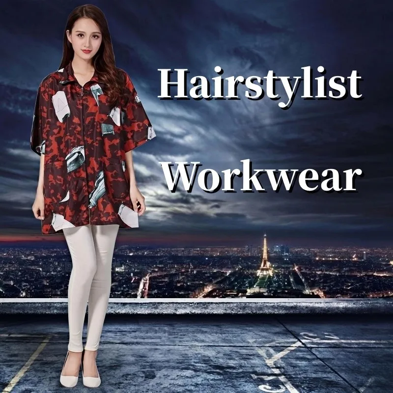 Fashion Waterproof Oil Proof Dirty Short Sleeved With Pockets Apron Women's Painting Cooking Pinafore Nail Salon Beauty Workwear