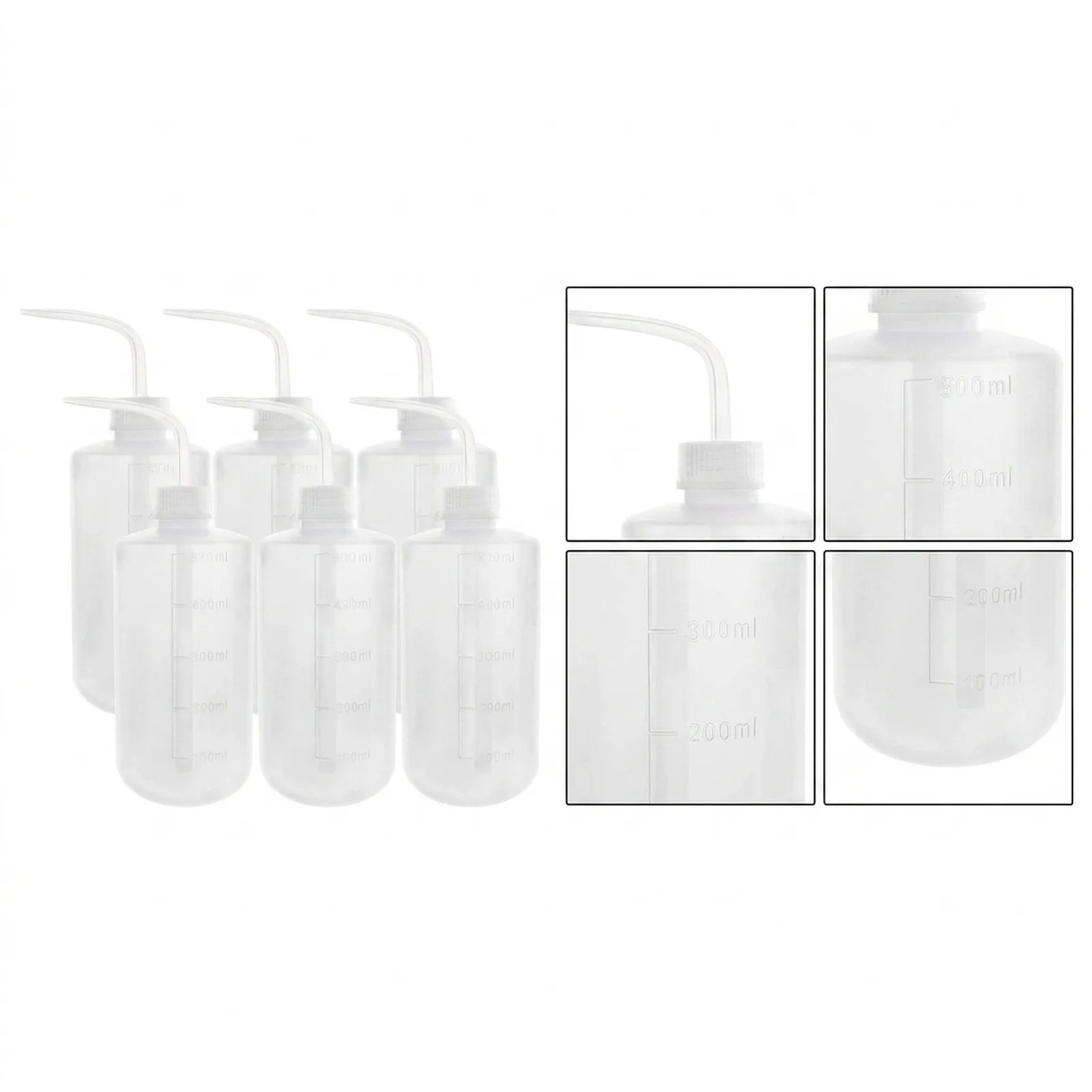 6pcs 500ml Plastic Lab Squeeze Bottles with LDPE Flexible Body and Slanted Neck Tip for Precise Control of Liquid Flow