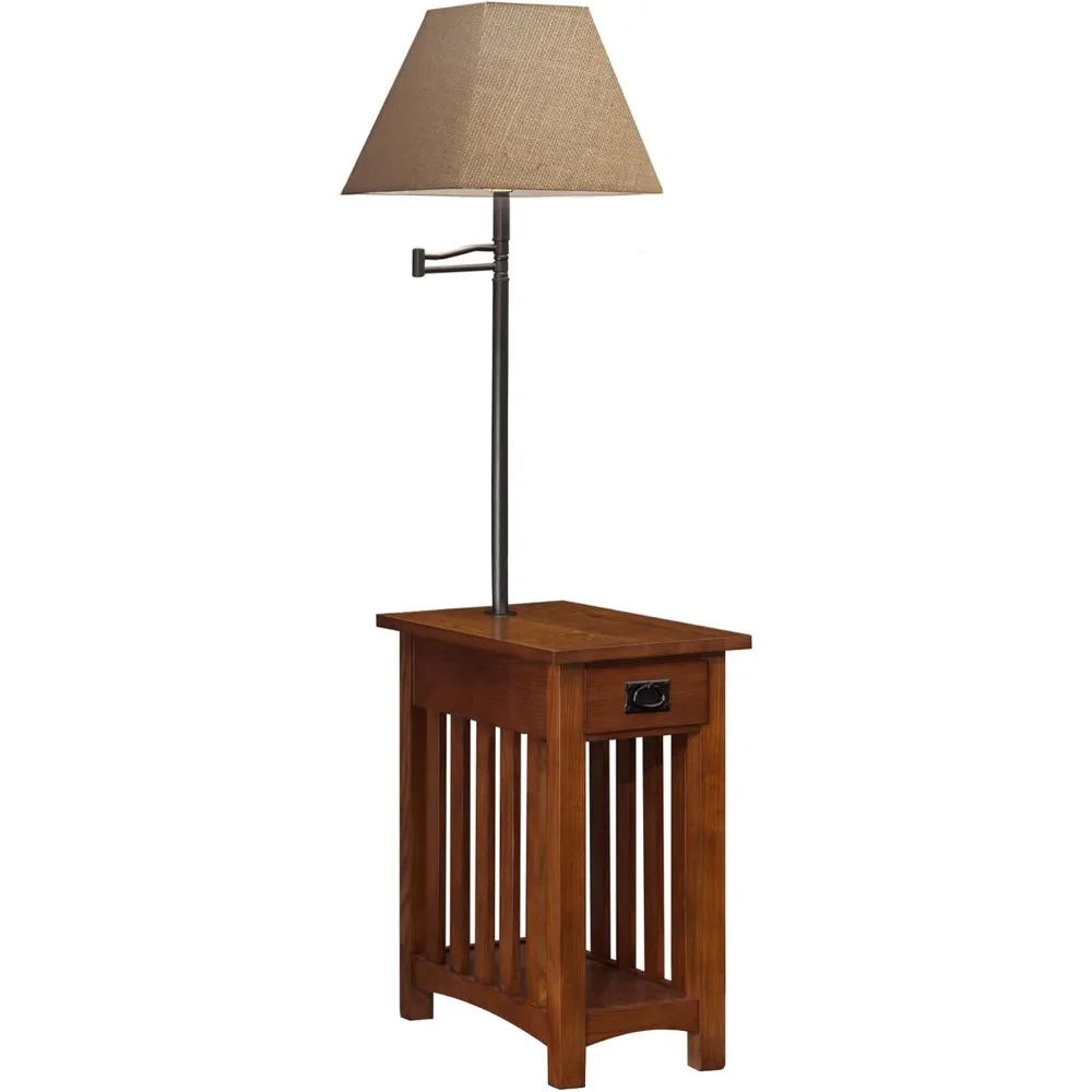 Lamp Table, Made with Solid Wood, End Table for Living Room, Bedroom, and Home Office, Medium Oak