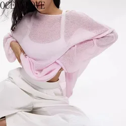 OCEANLOVE Thin Sweater Women Tops Solid Transparent Spring Summer Sunscreen Pull Femme American Fashion Loose Pullovers