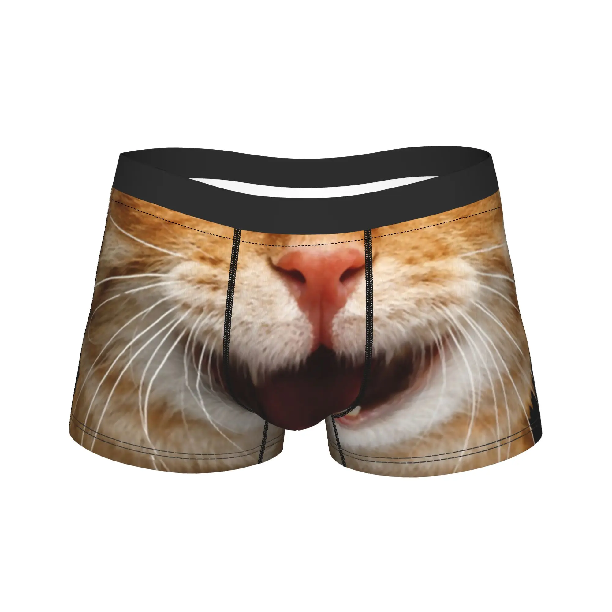 

Men Cat Animal Smile Long Underwear Funny Cute Printed Pet 3D Funny Boxer Briefs Shorts Panties Male Polyester Underpants