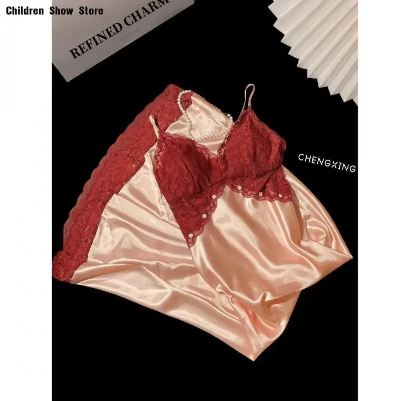 

Сексуальная ночная рубашка на тонких бретельках с кружевной спинкой, шелковая одежда для сна, лето-весна, новая одежда для дома, элегантное женское белье, домашний халат