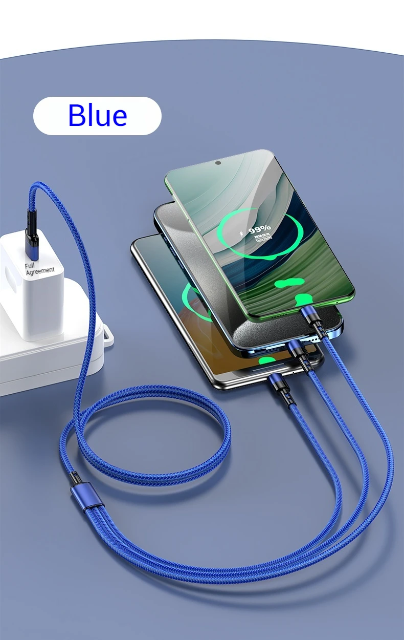 3 In 1 USB Fast Charging Cable 1.2M/2M Type C Micro IOS Multi Charger Cable for Huawei Samsung Nylon Braided Cord