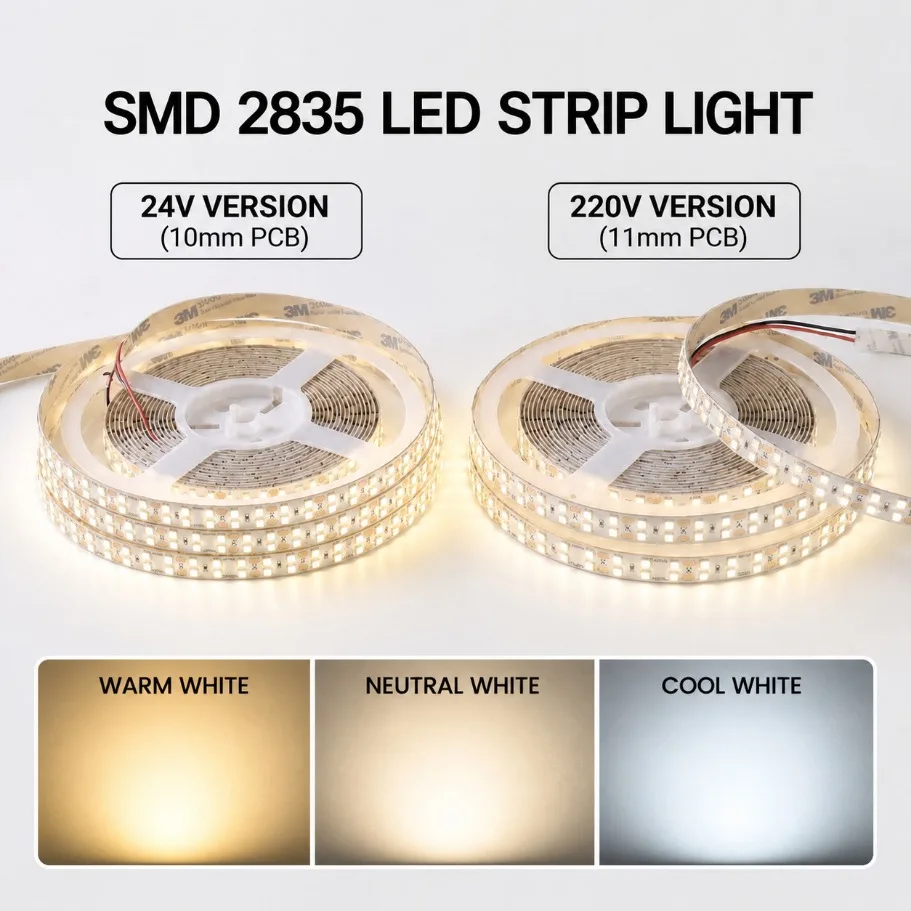 SMD 2835 0.5‑10m COB LED Strip Light 24V 220V Optional 240LEDs/m Flexible Tape Light Warm Neutral Cool White Indoor Decoration