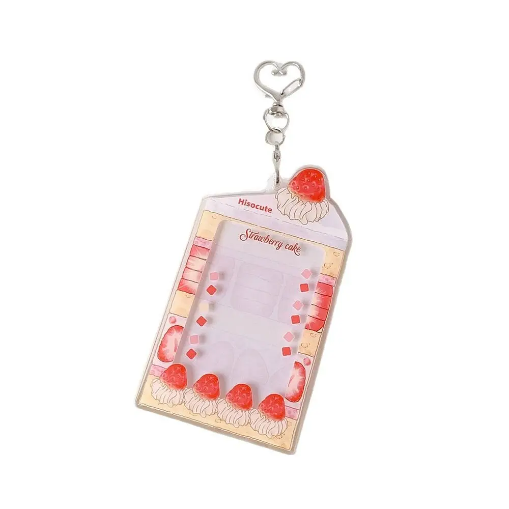 Acrylic Kpop Photocard Holder Keychain Cake Dessert Shape Transparent Campus Card Protective Case 3 Inch