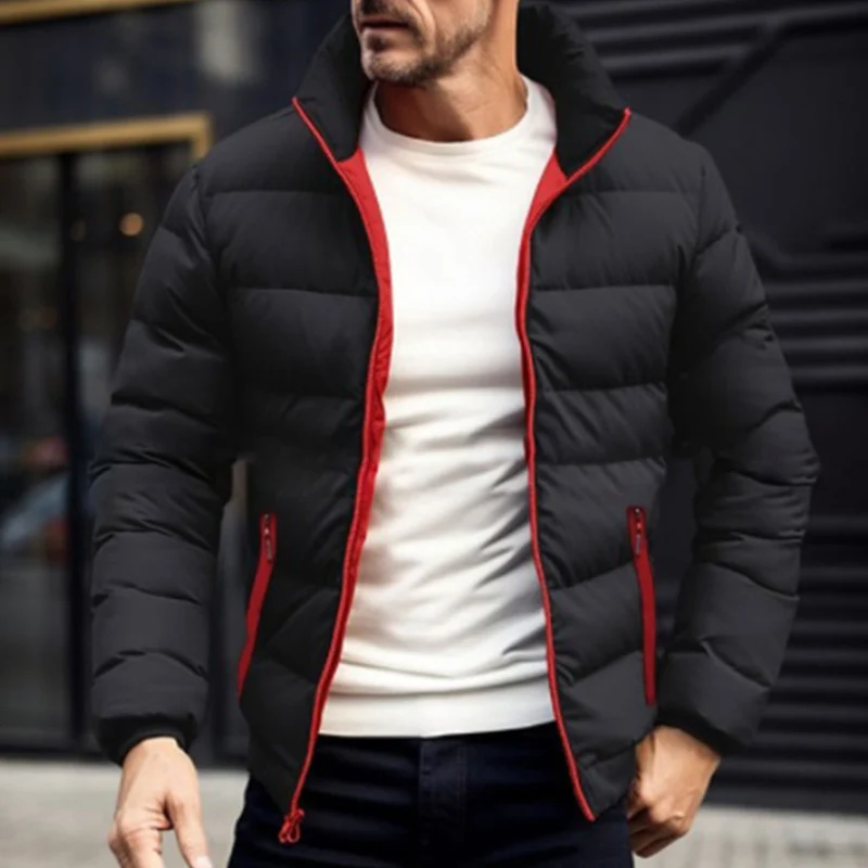 Abrigos ajustados de algodón con cremallera para hombre, chaqueta acolchada de manga larga con bolsillo, a la moda, para invierno, 2024