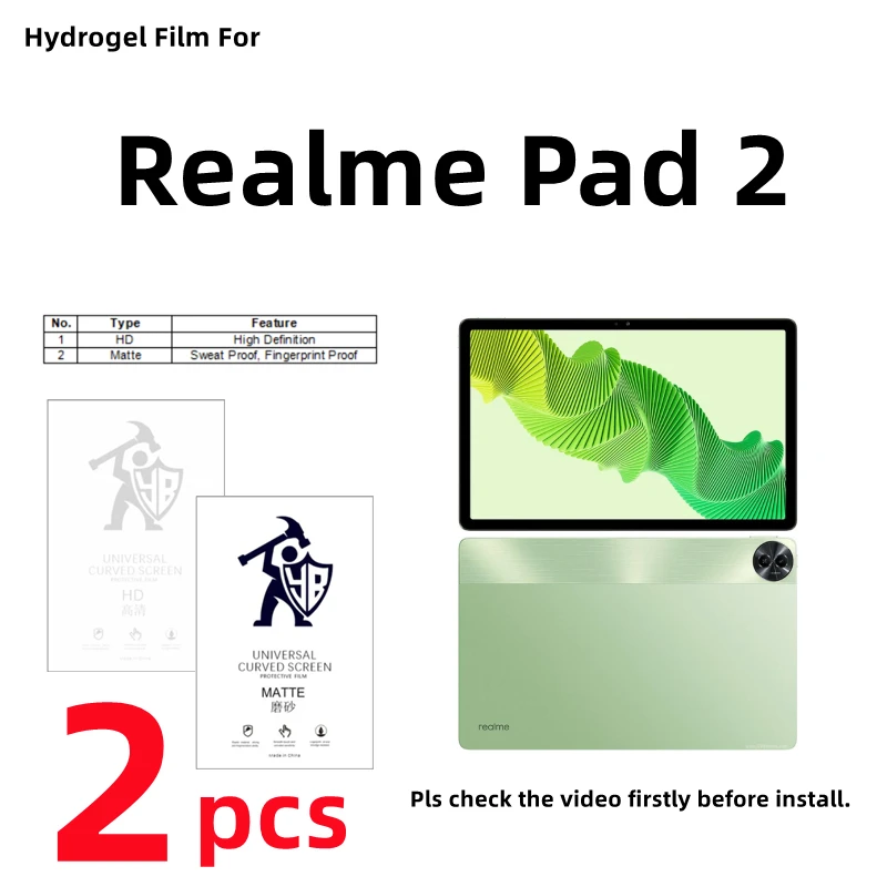 

2pcs HD Hydrogel Film For Realme Pad 2 Matte Screen Protector For Realme Pad 2 Clear/Frosted Full Cover Protective Film