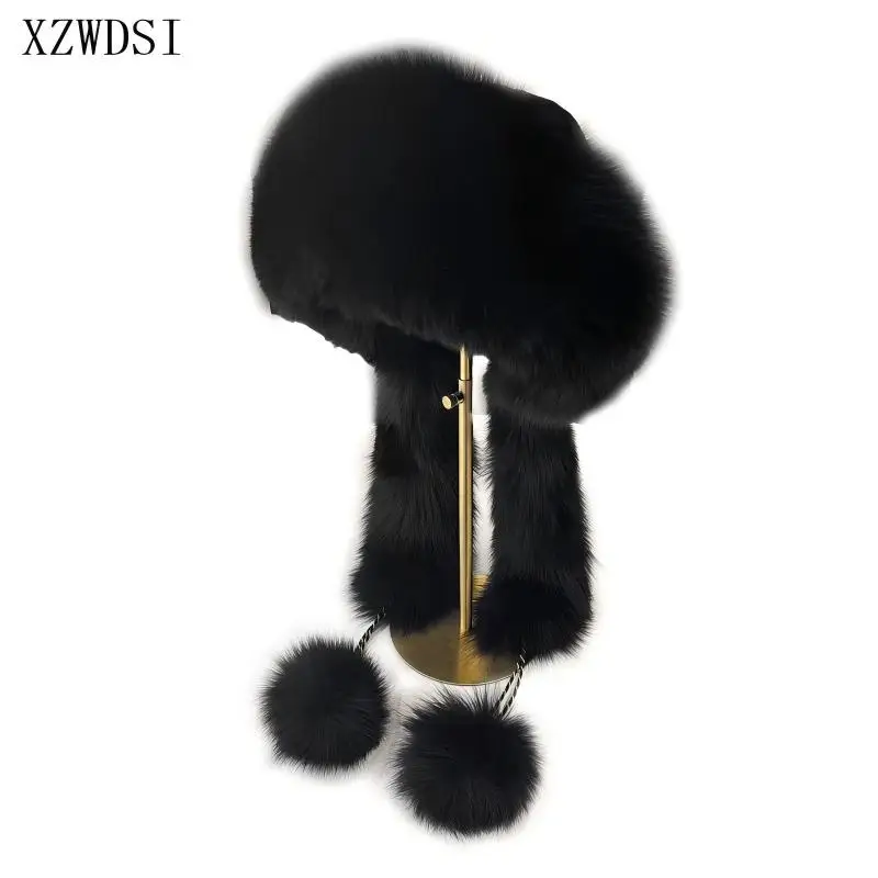 

Женская шапка из натурального лисьего меха, шарф, монгольская шапка-бомбер, женские зимние теплые шапки, русская зимняя шапка из натурального меха