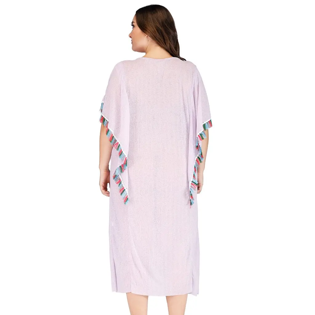 

European And American plus Size Irregular Beach Dress for Women Color Tassel Stitching 4202