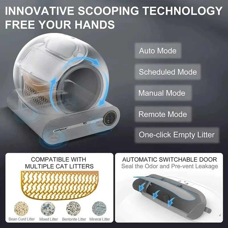 Slimme kat. Pan Automatische Scooper Elektrische Kat. Doos halfgesloten. Pan Control Automatische reiniging Kattenhuis