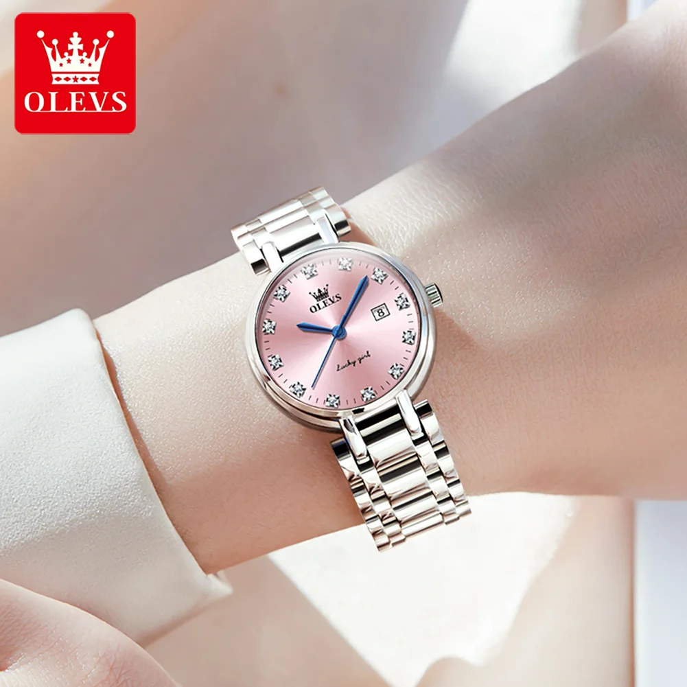 Olevs 5575 Damen uhren rosa römische Skala Diamant Zifferblatt elegante Armband Halskette Uhr Set Geschenk Mode einfache Armbanduhr