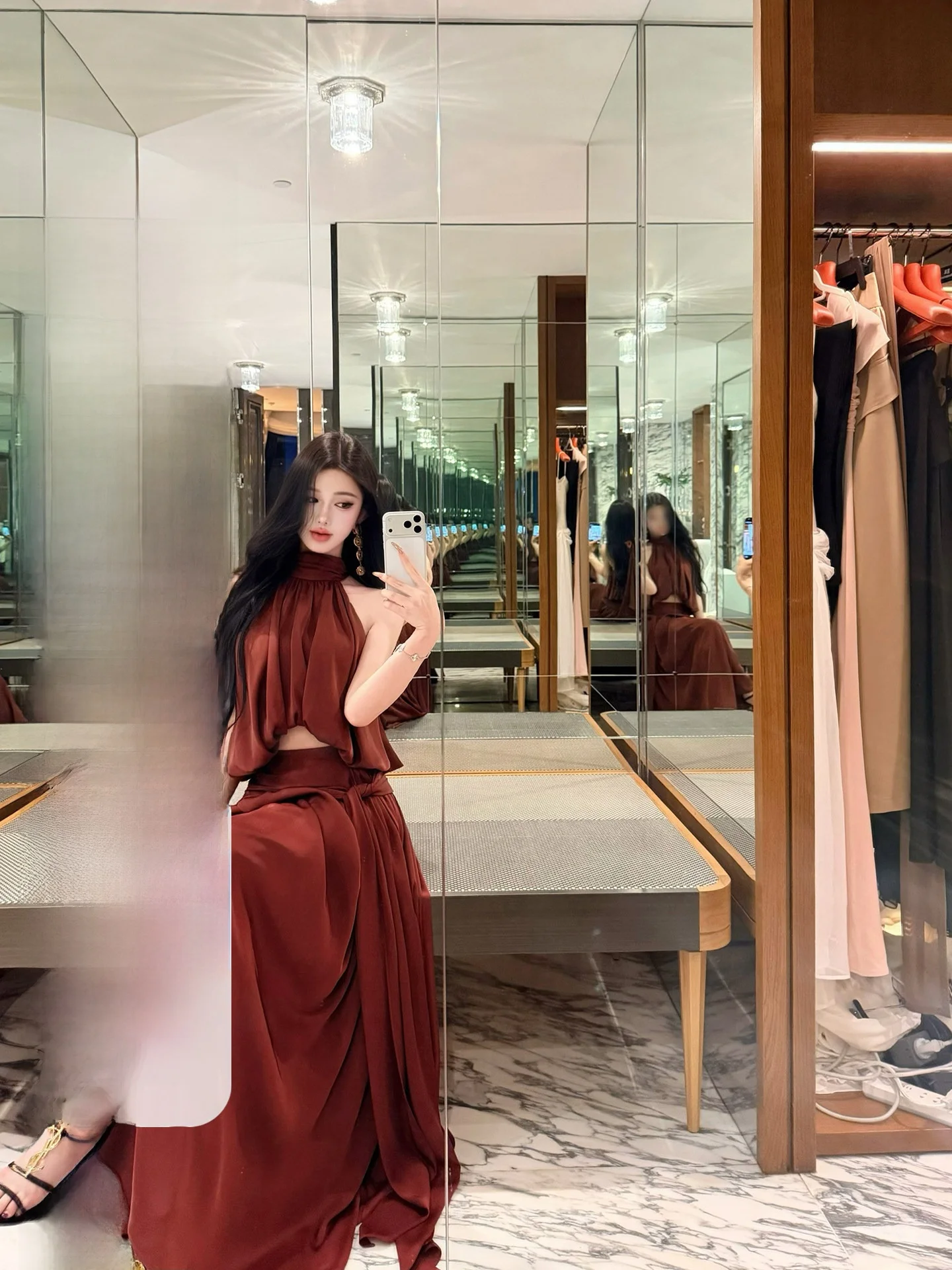 

High Waist Halter Neck Skirt Set for Women Black Label Short Hollow out Top with Sleeveless Vest Spring Fashion Outfit Set